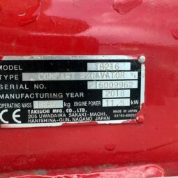 Mini pelle Takeuchi TB 216 2018 – Performante et prête pour le travail